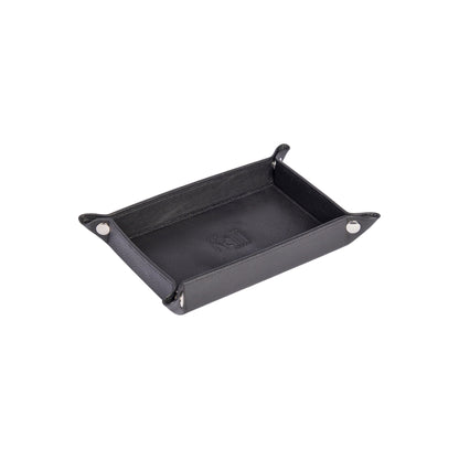 K0052AB  | Vuotatasche Rettangolare in Vera Pelle pieno fiore, con leggera grana. Colore Nero. Chiusura con bottoni automatici in finitura Argento Lucido. Dimensioni (da chiuso): cm 17 x 11 x 3