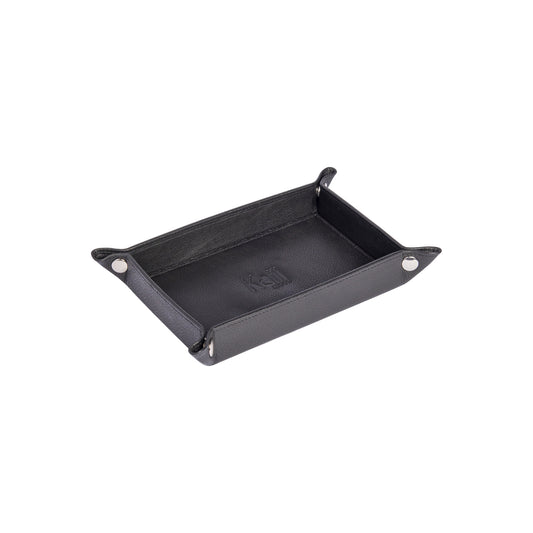 K0052AB  | Vuotatasche Rettangolare in Vera Pelle pieno fiore, con leggera grana. Colore Nero. Chiusura con bottoni automatici in finitura Argento Lucido. Dimensioni (da chiuso): cm 17 x 11 x 3