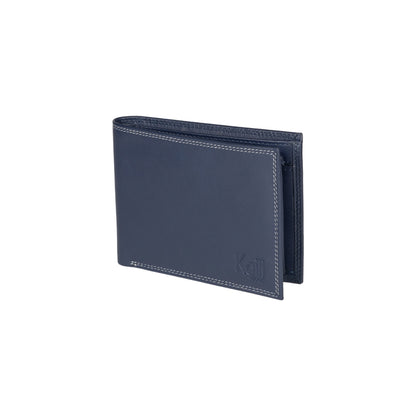 K10203DB | Men's wallet in genuine full grain leather, with light grain. Blue colour. Coin pocket. Dimensions when closed: 12.5 x 9.3 x 1 cm. Packaging: Rigid bottom/lid gift box