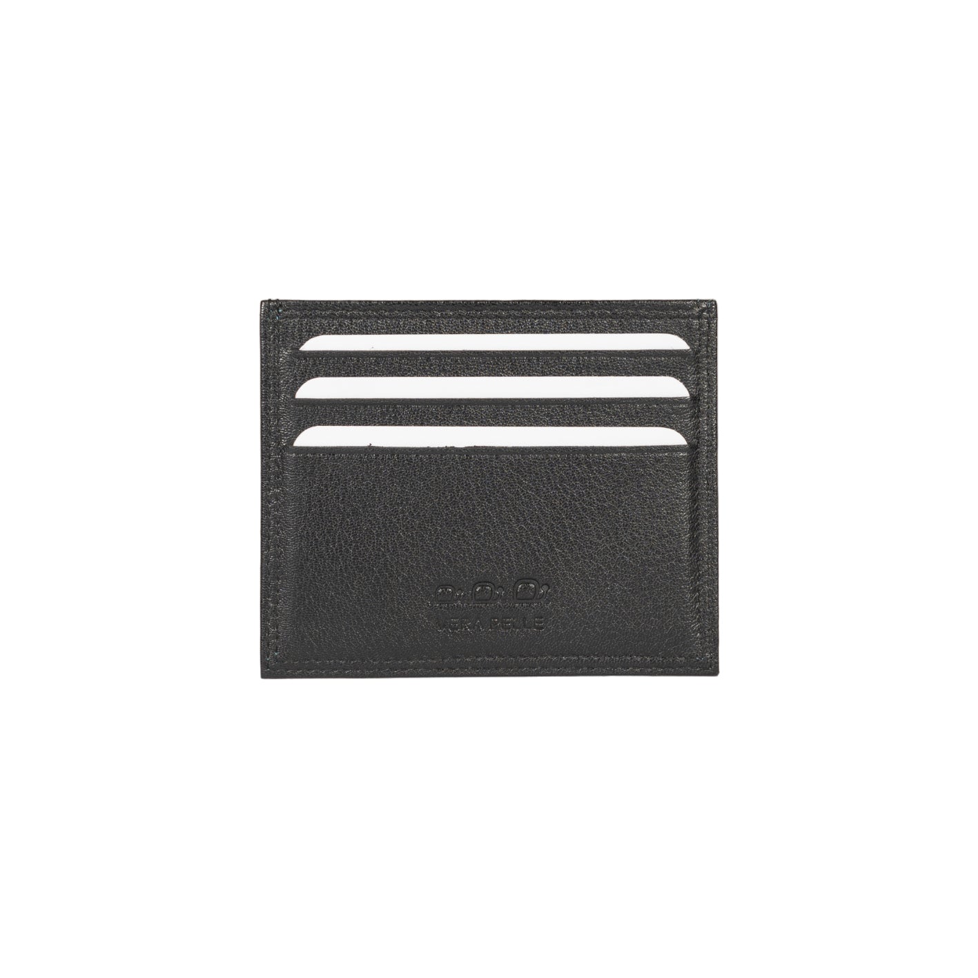 K10216AB | Credit Card Holder in Genuine Full Grain Leather, with light grain. Black colour. Large central pocket. Dimensions: 9.8 x 8 x 0.5 cm. Packaging: Rigid bottom/lid gift box