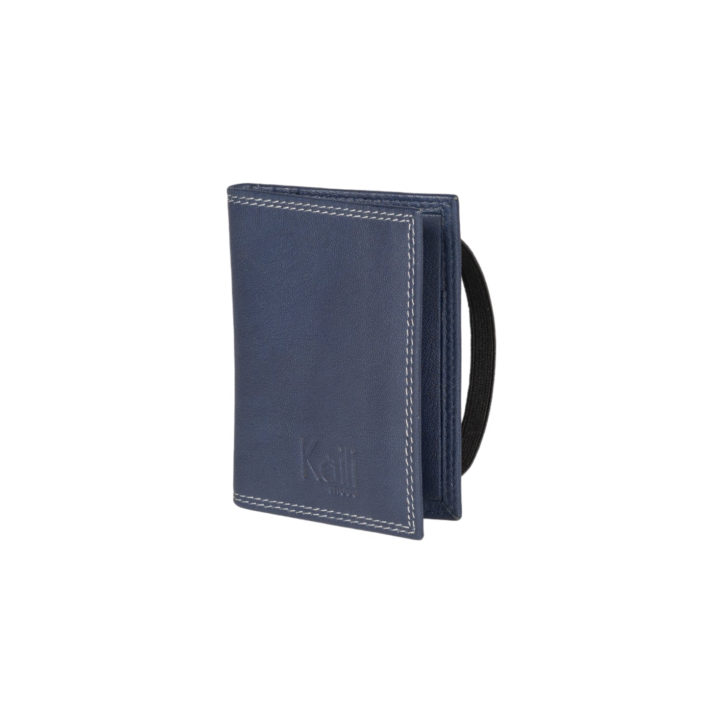 K10217DB | Credit Card Holder in Genuine Full Grain Leather, with light grain. Blue colour. Elastic closure. Dimensions when closed: 7 x 9.8 x 0.5 cm. Packaging: Rigid bottom/lid gift box