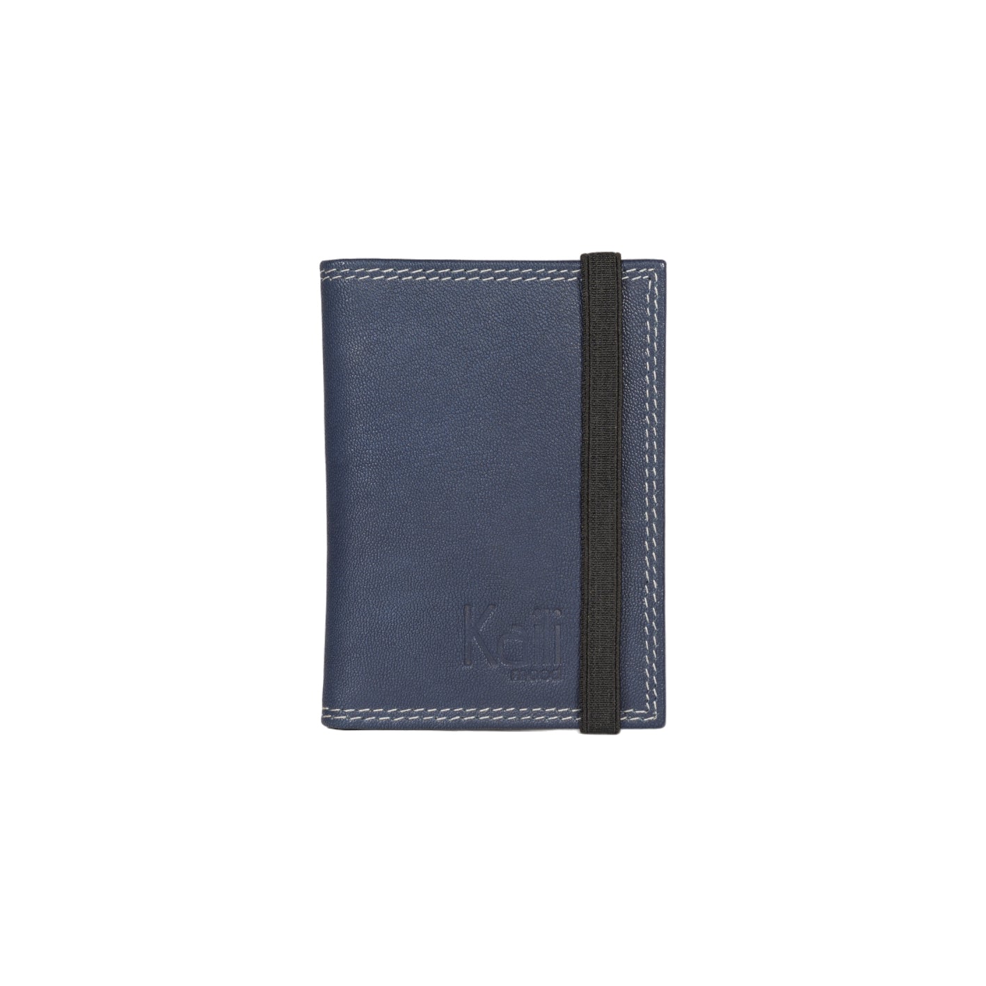 K10217DB | Credit Card Holder in Genuine Full Grain Leather, with light grain. Blue colour. Elastic closure. Dimensions when closed: 7 x 9.8 x 0.5 cm. Packaging: Rigid bottom/lid gift box