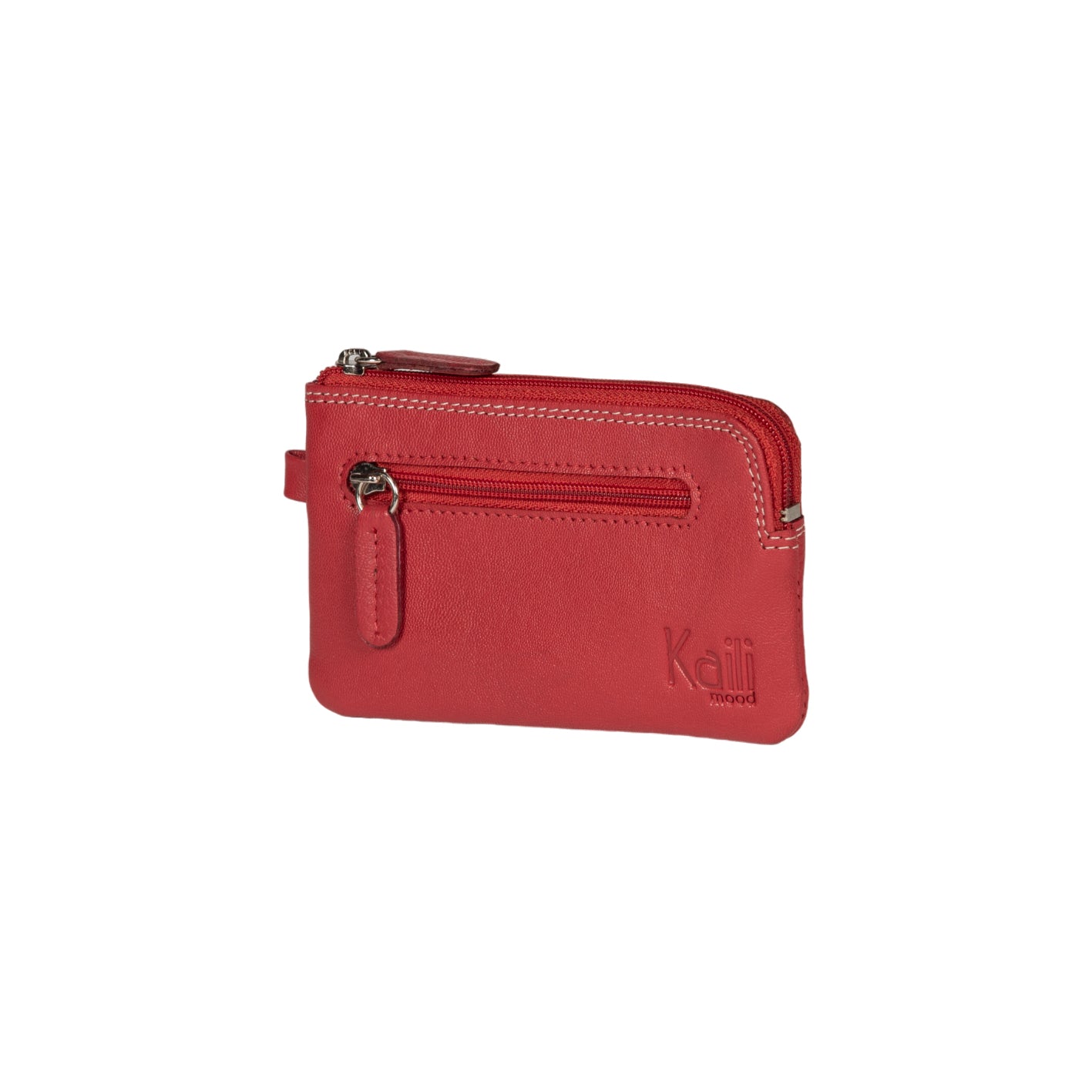 K10218VB | Keyring/Coin Purse in Genuine Leather Col.Red. Zipper Accessories Polished nickel. Dimensions: 12 x 7 x 0.5 cm. Packaging: Rigid bottom/lid gift box