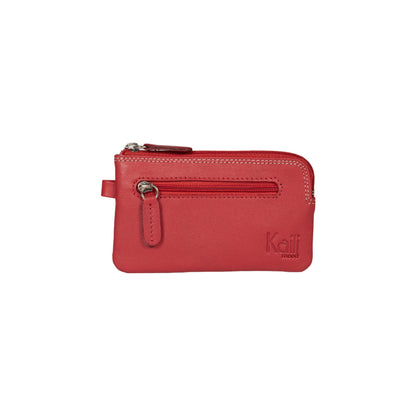 K10218VB | Keyring/Coin Purse in Genuine Leather Col.Red. Zipper Accessories Polished nickel. Dimensions: 12 x 7 x 0.5 cm. Packaging: Rigid bottom/lid gift box