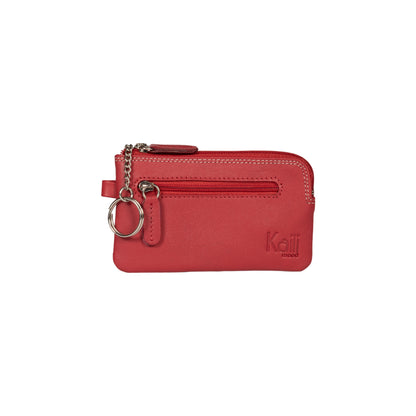 K10218VB | Keyring/Coin Purse in Genuine Leather Col.Red. Zipper Accessories Polished nickel. Dimensions: 12 x 7 x 0.5 cm. Packaging: Rigid bottom/lid gift box