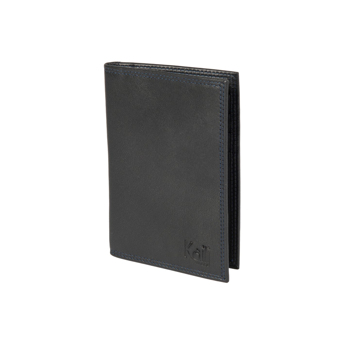 K10222AB | Document + Passport Holder in Genuine Full Grain Leather, with light grain. Black colour. Dimensions when closed: 10 x 14 x 1 cm - Packaging: Rigid bottom/lid gift box