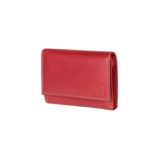 K10233VB | Women's wallet in genuine full-grain leather, with light grain. Red. Dimensions when closed: 14 x 10.5 x 2.5 cm. Packaging: Rigid bottom/lid gift box