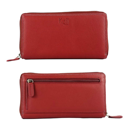 K10238VB | Women's wallet in genuine full-grain leather, with light grain. Red. Dimensions when closed: 18.5 x 10 x 2.5 cm. Packaging: Rigid bottom/lid gift box