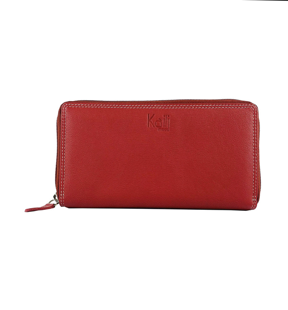 K10238VB | Women's wallet in genuine full-grain leather, with light grain. Red. Dimensions when closed: 18.5 x 10 x 2.5 cm. Packaging: Rigid bottom/lid gift box