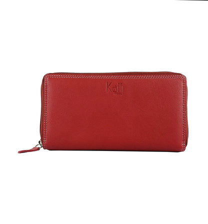 K10238VB | Women's wallet in genuine full-grain leather, with light grain. Red. Dimensions when closed: 18.5 x 10 x 2.5 cm. Packaging: Rigid bottom/lid gift box