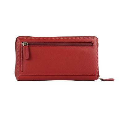 K10238VB | Women's wallet in genuine full-grain leather, with light grain. Red. Dimensions when closed: 18.5 x 10 x 2.5 cm. Packaging: Rigid bottom/lid gift box