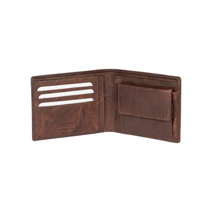 K10603BB | Men's wallet in genuine full grain leather, Volanata. Color dark brown. Pocket for coins. Dimensions when closed: 12.5 x 9.3 x 1 cm. Packaging: Rigid bottom/lid gift box