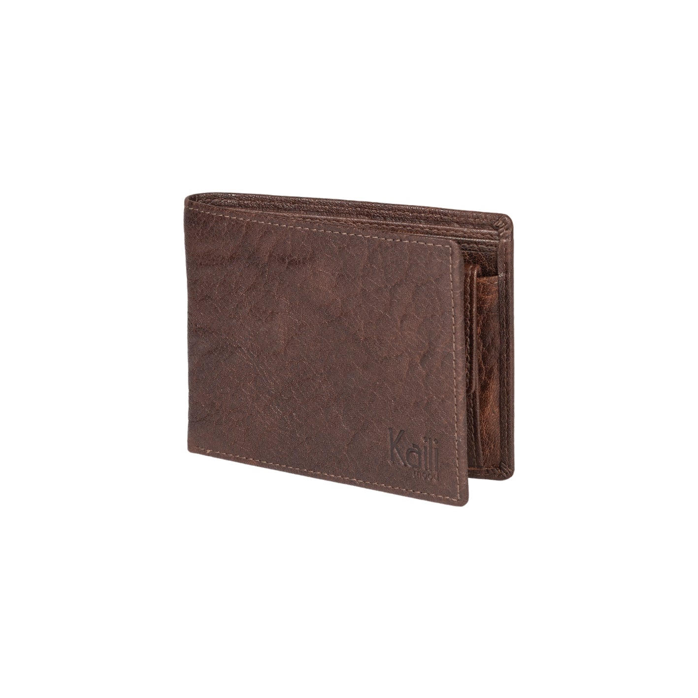 K10603BB | Men's wallet in genuine full grain leather, Volanata. Color dark brown. Pocket for coins. Dimensions when closed: 12.5 x 9.3 x 1 cm. Packaging: Rigid bottom/lid gift box