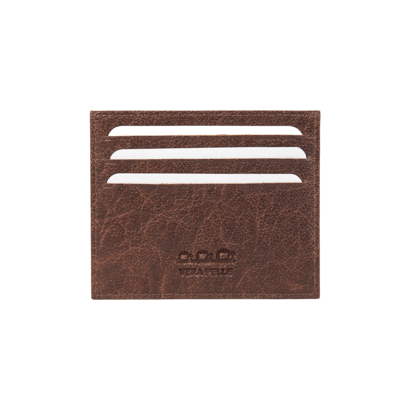 K10616BB | Credit Card Holder in genuine full grain leather, milled. Color dark brown. Large central pocket. Dimensions: 9.8 x 8 x 0.5 cm. Packaging: Rigid bottom/lid gift box