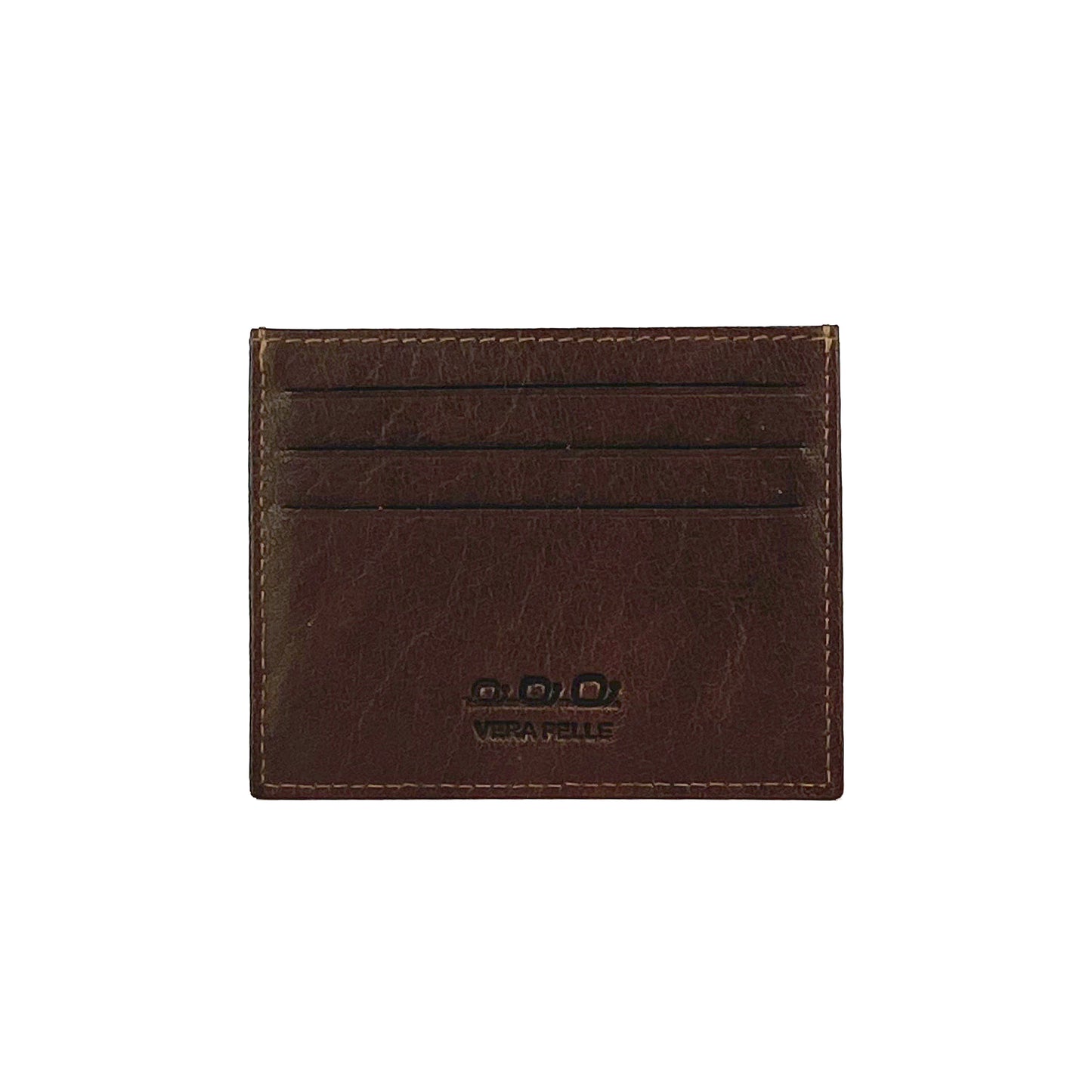 K10616BB | Credit Card Holder in genuine full grain leather, milled. Color dark brown. Large central pocket. Dimensions: 9.8 x 8 x 0.5 cm. Packaging: Rigid bottom/lid gift box