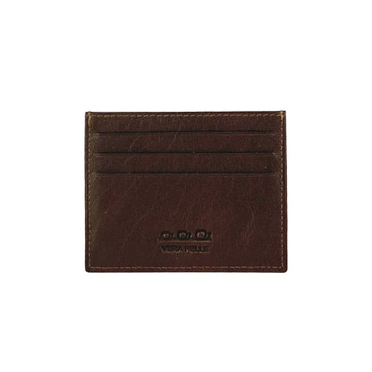 K10616BB | Credit Card Holder in genuine full grain leather, milled. Color dark brown. Large central pocket. Dimensions: 9.8 x 8 x 0.5 cm. Packaging: Rigid bottom/lid gift box