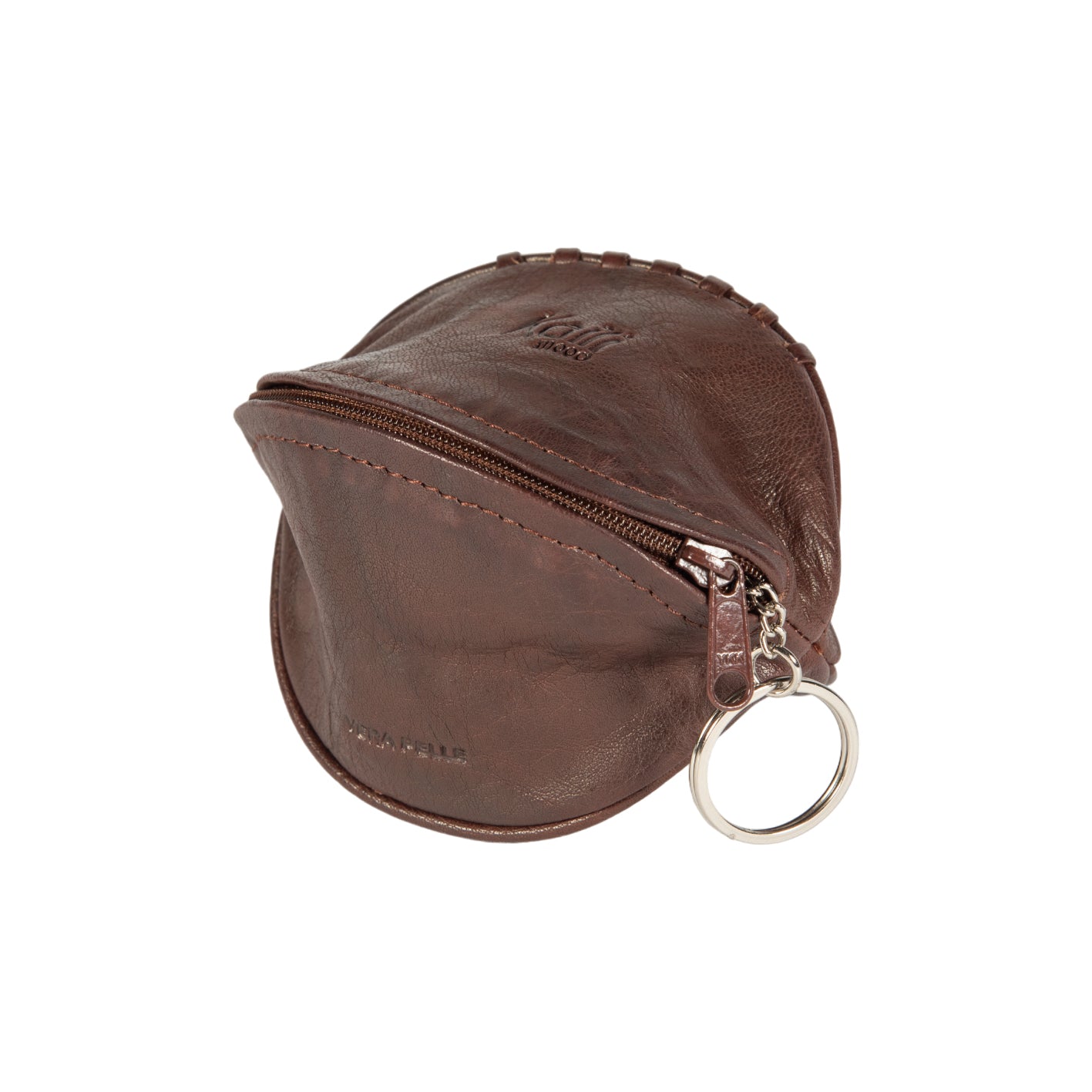 K10655BB | Mini Clutch/Key Ring in Genuine Full Grain Leather, Flywheel. Color dark brown. Polished Nickel Accessories. Dimensions: 12.5 x 7.5 x 7.5 cm. Packaging: TNT bag