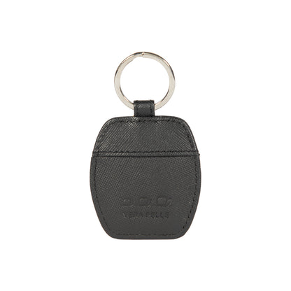 K10854AB | Genuine Saffiano Leather Keyring. Black colour. Polished Nickel key ring. Total dimensions: 5.5 x 9.5 x 0.5 cm. Packaging: Rigid bottom/lid gift box