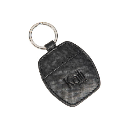 K10854AB | Genuine Saffiano Leather Keyring. Black colour. Polished Nickel key ring. Total dimensions: 5.5 x 9.5 x 0.5 cm. Packaging: Rigid bottom/lid gift box