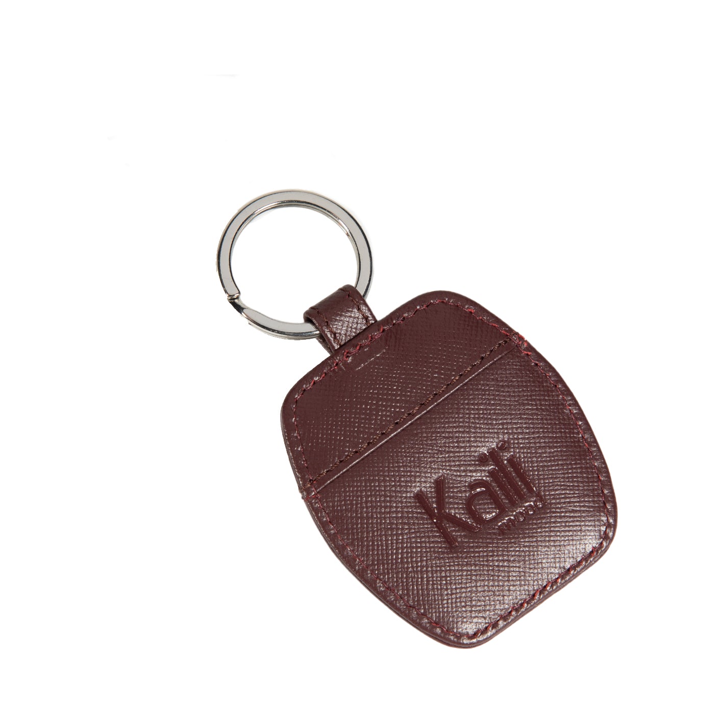 K10854XB | Portachiavi in Saffiano Vera Pelle. Colore Bordeaux. Anello per chiavi Nickel Lucido. Dimensioni totali: cm 5,5 x 9,5 x 0,5. Confezione: Gift Box rigido fondo/coperchio