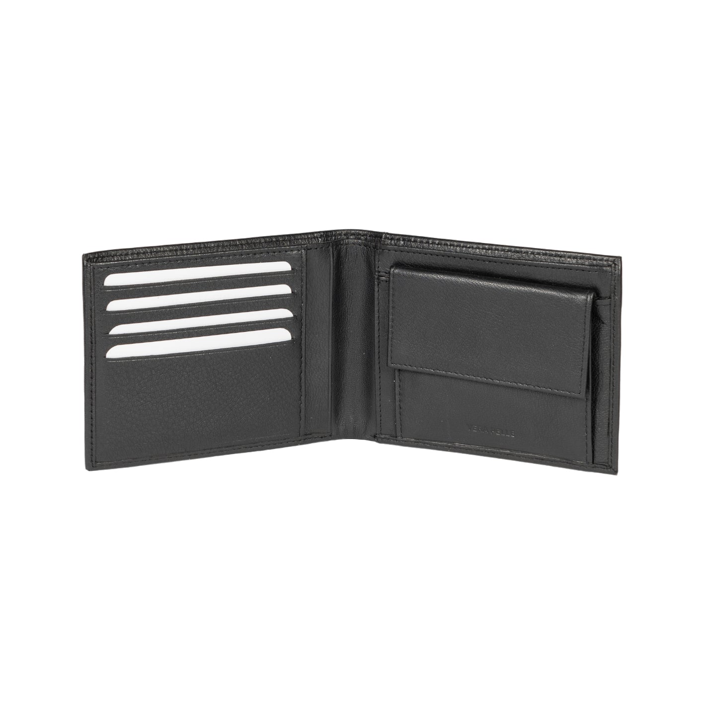 K11403AB | Men's wallet in genuine full grain leather, with light grain. Black colour. Coin pocket. Dimensions when closed: 12.5 x 9.3 x 1 cm. Packaging: Rigid bottom/lid gift box