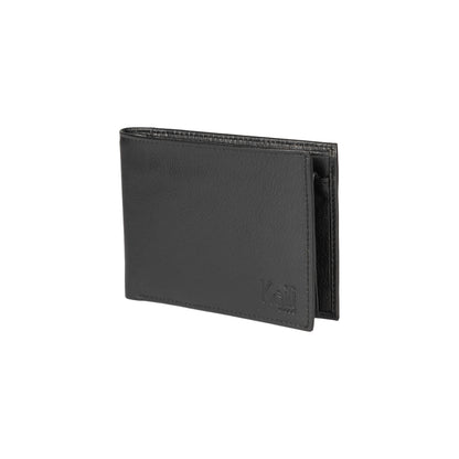 K11403AB | Men's wallet in genuine full grain leather, with light grain. Black colour. Coin pocket. Dimensions when closed: 12.5 x 9.3 x 1 cm. Packaging: Rigid bottom/lid gift box