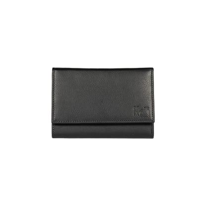 K11433AB | Women's wallet in genuine full-grain leather, with light grain. Black colour. Dimensions when closed: 14 x 10.5 x 2.5 cm. Packaging: Rigid bottom/lid gift box