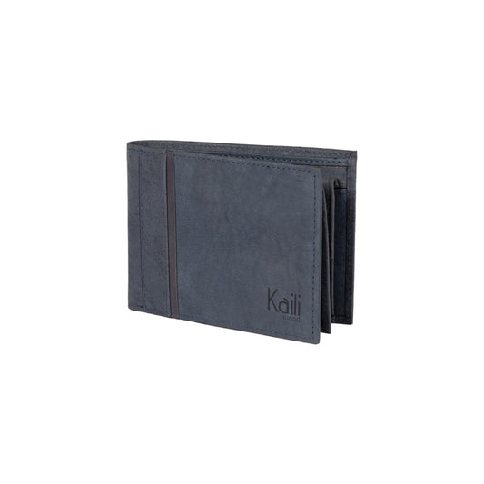 K10203DB | Men's wallet in genuine full grain leather, with light grain. Blue colour. Coin pocket. Dimensions when closed: 12.5 x 9.3 x 1 cm. Packaging: Rigid bottom/lid gift box