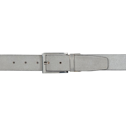 K4002AFB | Doubleface Men's Belt in Genuine Leather, Smooth and Suede. Color Black / Grey. Dimensions: 125 x 3.5 x 0.5 cm (waistline 110 cm). Packaging: Rigid bottom/lid gift box