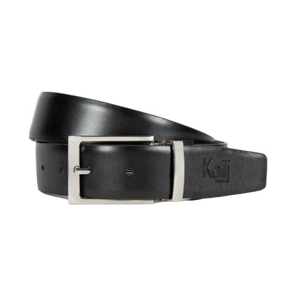 K4002AFB | Doubleface Men's Belt in Genuine Leather, Smooth and Suede. Color Black / Grey. Dimensions: 125 x 3.5 x 0.5 cm (waistline 110 cm). Packaging: Rigid bottom/lid gift box