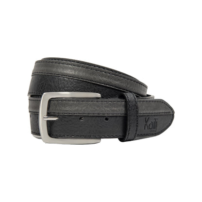 K4007AKB | Two-tone men's belt in leather lining with pu finish. Color Black/Anthracite. Dimensions: 125 x 3.8 x 0.5 cm (waistline 110 cm). Packaging: Rigid bottom/lid gift box