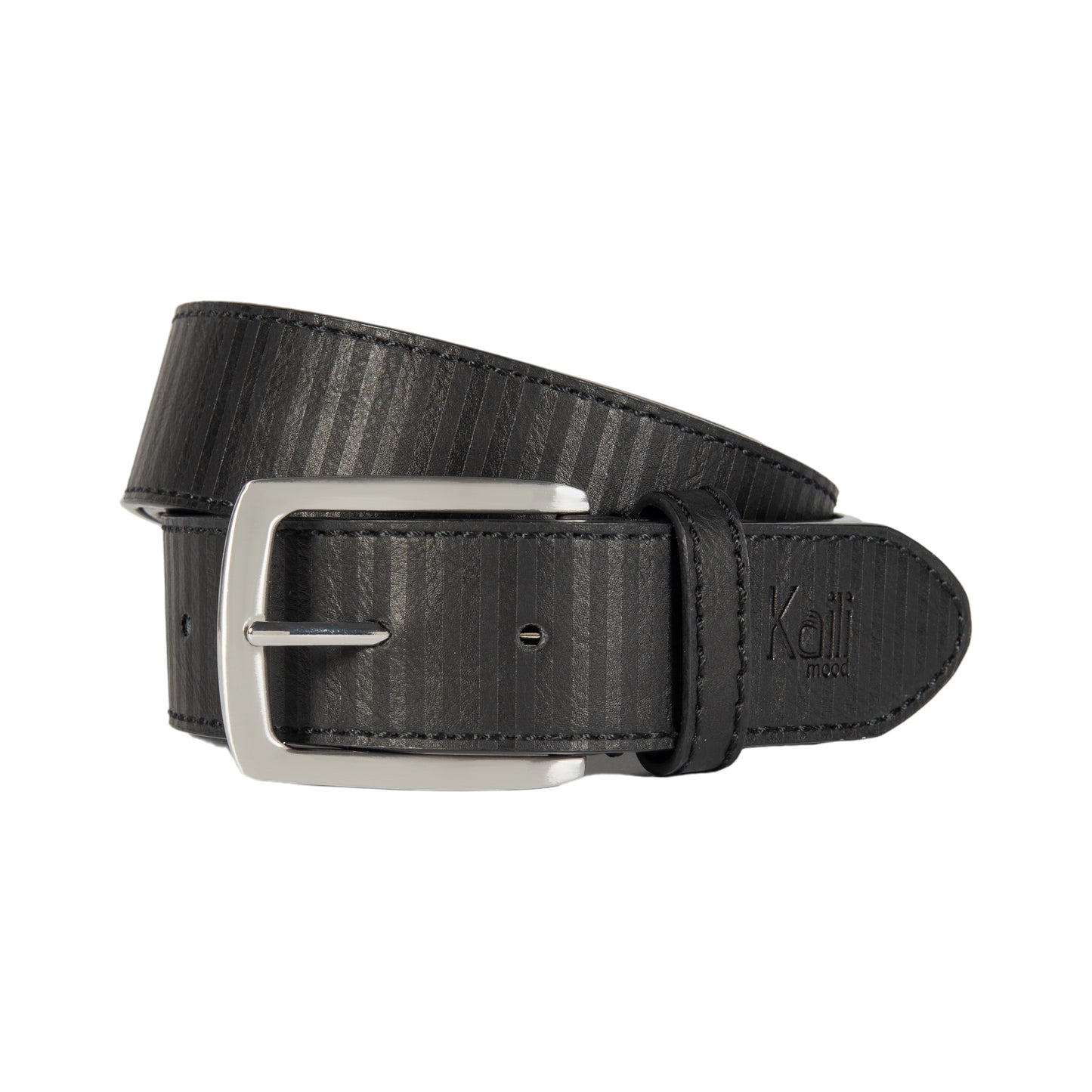 K4009AB | Allover Men's Belt in Leather Lining with Pu Finish. Black colour. Dimensions: 125 x 3.8 x 0.5 cm (waistline 110 cm). Packaging: Rigid bottom/lid gift box