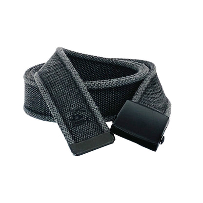 K4010KB | Stone Washed Canvas Ribbon Belt Col. Anthracite with Matt Black Buckle. Dimensions: 125 x 4 x 0.5 cm One size - Can be shortened. Packaging: Rigid bottom/lid gift box