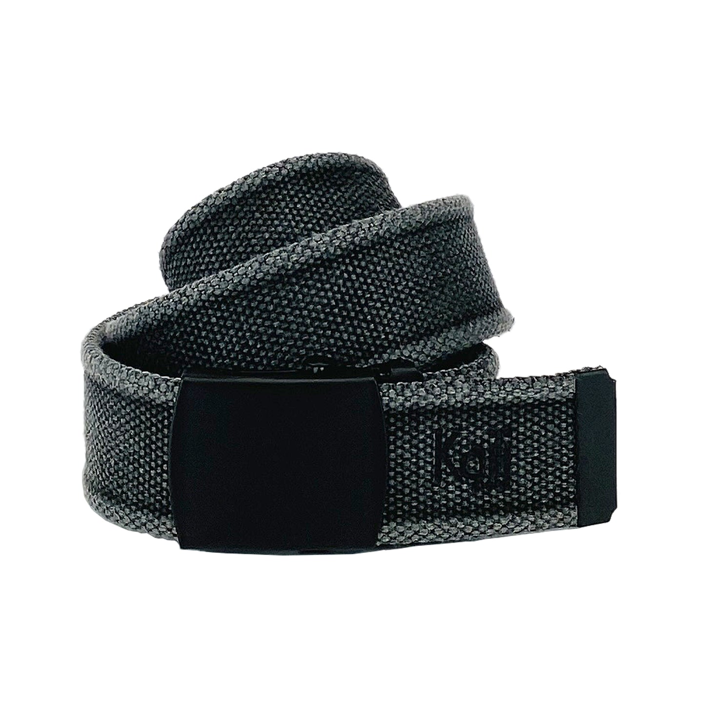 K4010KB | Stone Washed Canvas Ribbon Belt Col. Anthracite with Matt Black Buckle. Dimensions: 125 x 4 x 0.5 cm One size - Can be shortened. Packaging: Rigid bottom/lid gift box