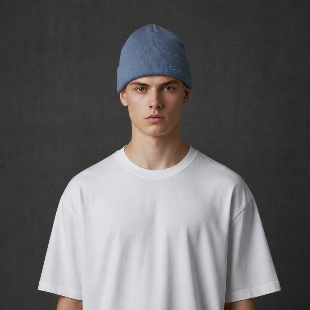 K5001P | ORTLES - Berretto Unisex in Maglia Rasata Tubolare Made in Italy. Colore Avio