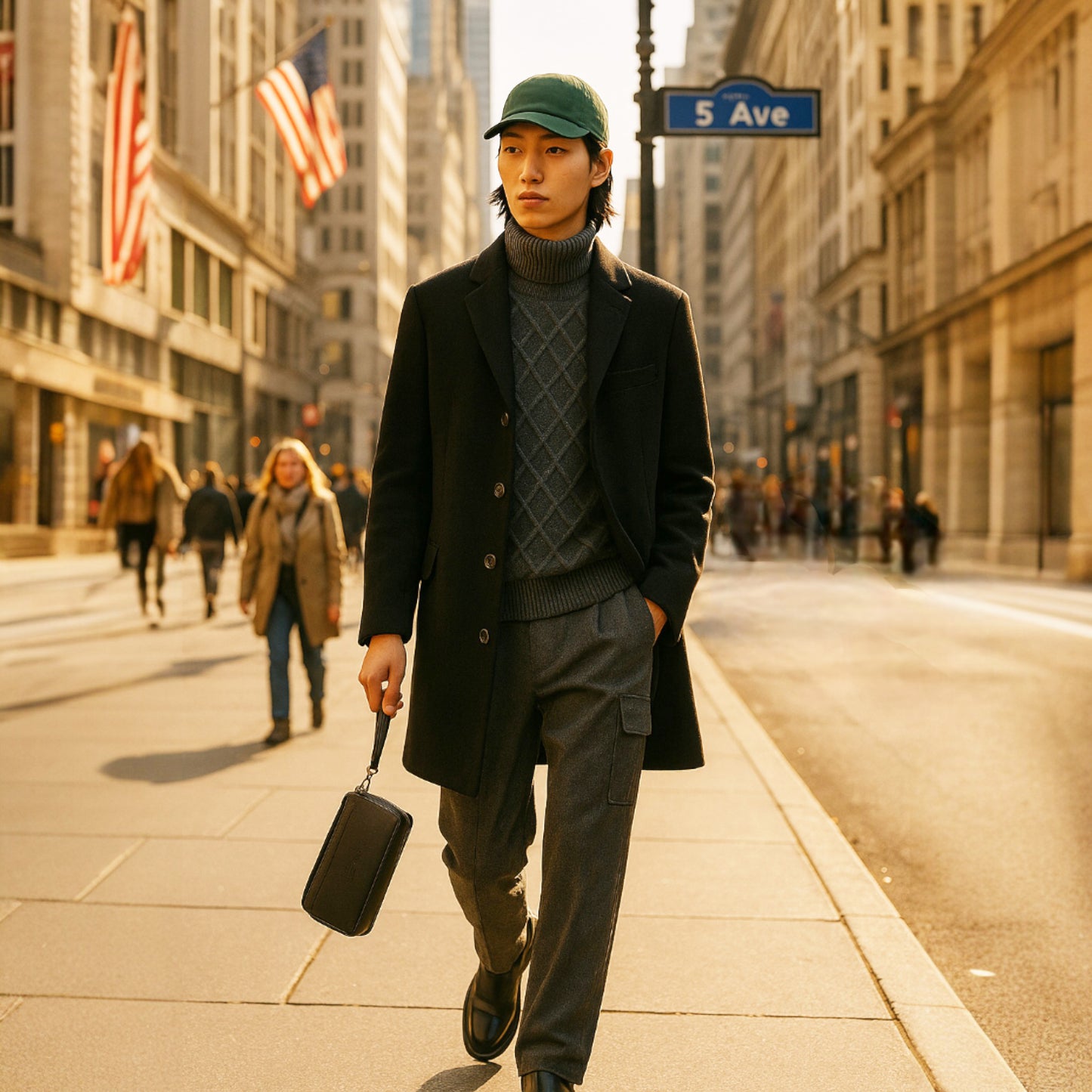 RB0046A | Pochette Uomo KEVIN con laccio da polso in Vera Pelle pieno fiore con leggera grana. Maniglia removibile. Colore Nero. Dimensioni: cm 22 x 13 x 5