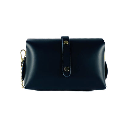 RB1001A | Small bag in genuine leather Made in Italy with removable shoulder strap and shiny gold metal closure loop - Black color - Dimensions: 16.5 x 11 x 8 cm