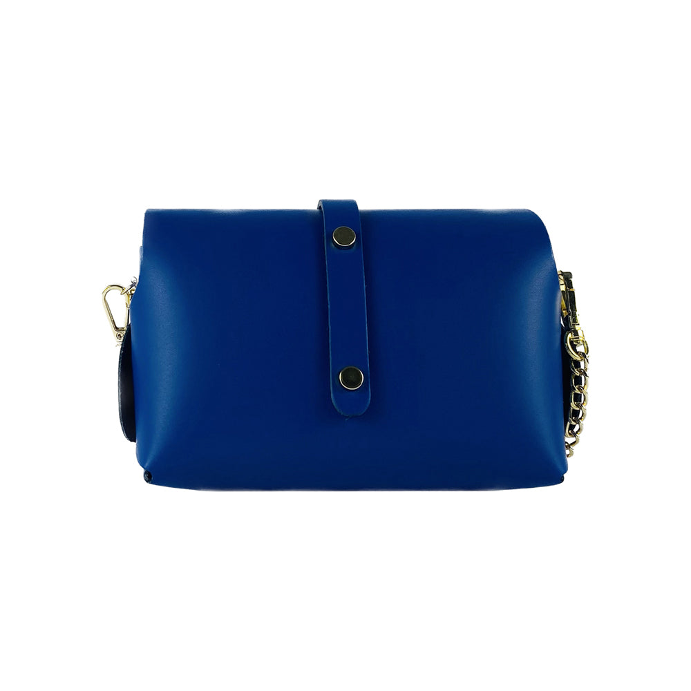 RB1001CH | Small bag in genuine leather Made in Italy with removable shoulder strap and shiny gold metal closure loop - Royal blue color - Dimensions: 16.5 x 11 x 8 cm