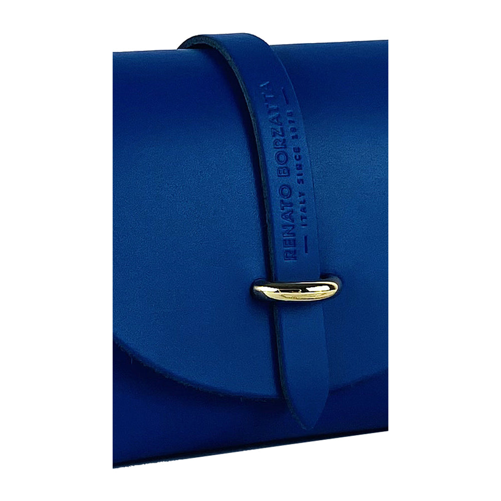 RB1001CH | Small bag in genuine leather Made in Italy with removable shoulder strap and shiny gold metal closure loop - Royal blue color - Dimensions: 16.5 x 11 x 8 cm