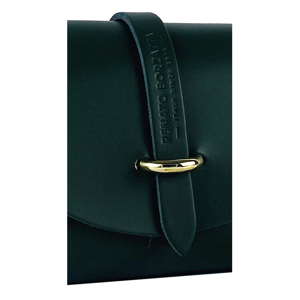 RB1001E | Borsa Piccola in Vera Pelle Made in Italy con Tracollina removibile e passante di chiusura in metallo Oro Lucido - Colore Verde - Dimensioni: cm 16,5 x 11 x 8