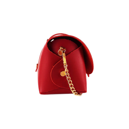 RB1001V | Small bag in genuine leather Made in Italy with removable shoulder strap and shiny gold metal closure loop - Red color - Dimensions: 16.5 x 11 x 8 cm