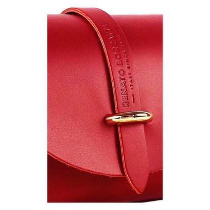 RB1001V | Small bag in genuine leather Made in Italy with removable shoulder strap and shiny gold metal closure loop - Red color - Dimensions: 16.5 x 11 x 8 cm