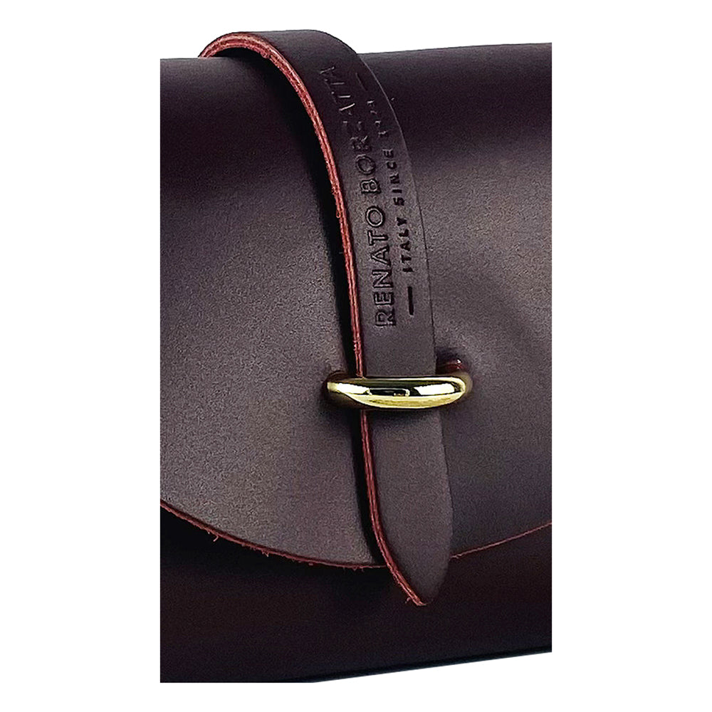 RB1001X | Small bag in genuine leather Made in Italy with removable shoulder strap and shiny gold metal closure loop - Bordeaux color - Dimensions: 16.5 x 11 x 8 cm