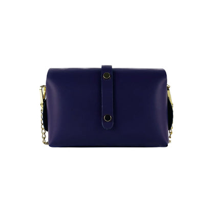 RB1001Y | Small bag in genuine leather Made in Italy with removable shoulder strap and shiny gold metal closure loop - Purple color - Dimensions: 16.5 x 11 x 8 cm