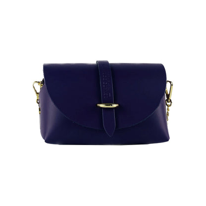 RB1001Y | Small bag in genuine leather Made in Italy with removable shoulder strap and shiny gold metal closure loop - Purple color - Dimensions: 16.5 x 11 x 8 cm