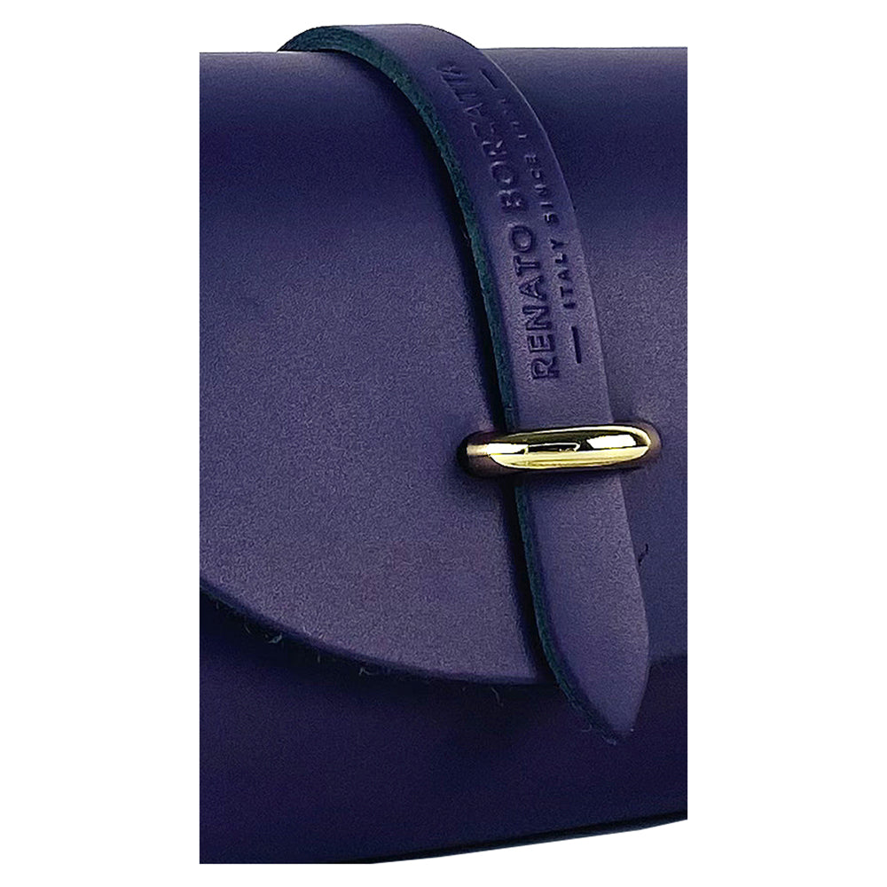 RB1001Y | Small bag in genuine leather Made in Italy with removable shoulder strap and shiny gold metal closure loop - Purple color - Dimensions: 16.5 x 11 x 8 cm