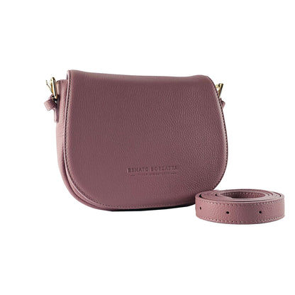 RB1002AZ | Genuine Leather Shoulder Bag Made in Italy with removable leather shoulder strap and attachments with shiny gold metal buckles - Antique Pink color - Dimensions: 26 x 20 x 10 cm