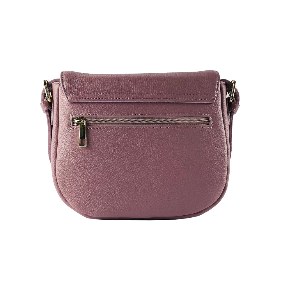 RB1002AZ | Genuine Leather Shoulder Bag Made in Italy with removable leather shoulder strap and attachments with shiny gold metal buckles - Antique Pink color - Dimensions: 26 x 20 x 10 cm