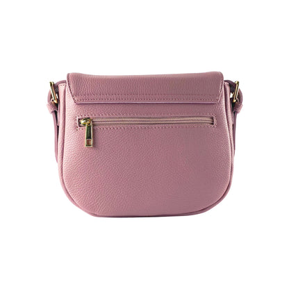 RB1002AZ | Genuine Leather Shoulder Bag Made in Italy with removable leather shoulder strap and attachments with shiny gold metal buckles - Antique Pink color - Dimensions: 26 x 20 x 10 cm