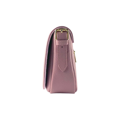 RB1002AZ | Genuine Leather Shoulder Bag Made in Italy with removable leather shoulder strap and attachments with shiny gold metal buckles - Antique Pink color - Dimensions: 26 x 20 x 10 cm